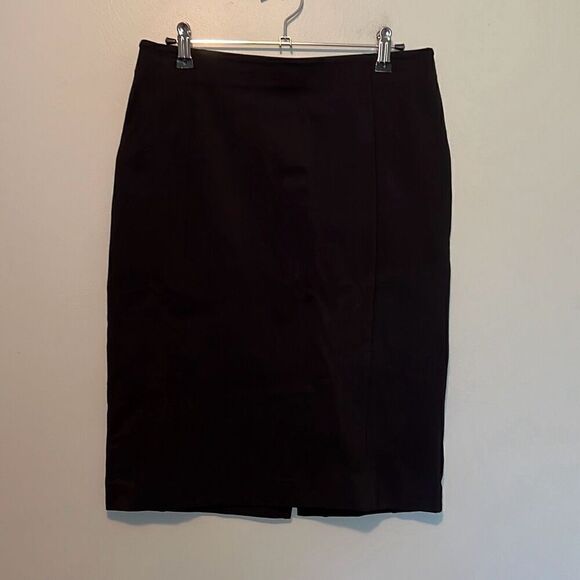 Ann Taylor Women's Black Rayon Blend Split Straight Pencil Midi Skirt - Picture 1 of 7